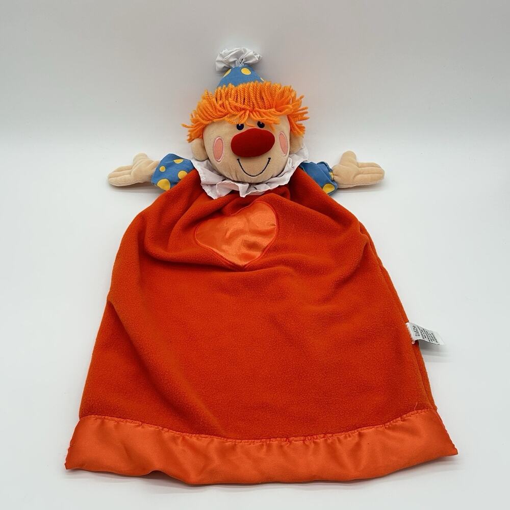 VTG Dakin Clown Lovey Baby Blanket Orange Satin Trim Bow Security HTF